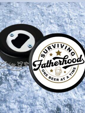 NEW*New Dad*Hockey Puck Bottle Opener**Surviving Fatherhood